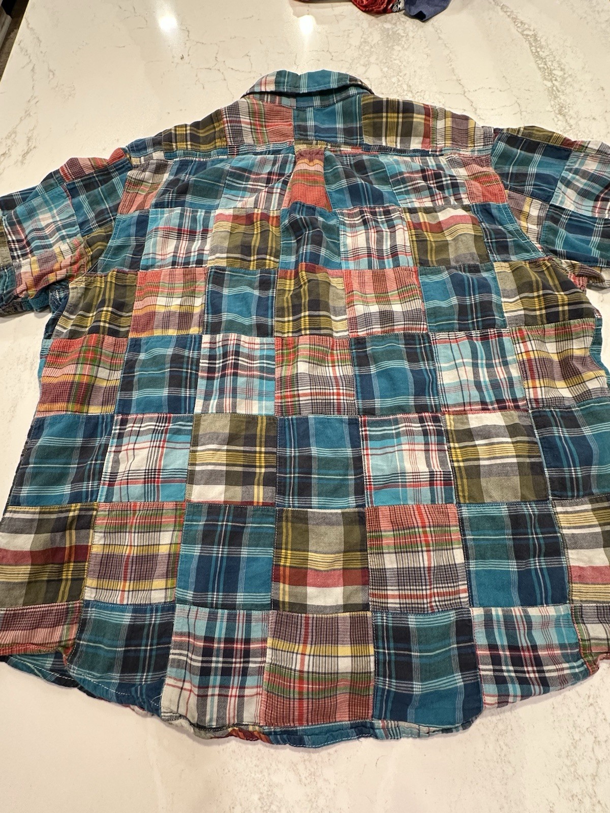 Lands' End Madras Patchwork Plaid Button Front Sh… - image 4
