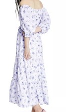 LoveShackFancy Women's Small Cottage White Floral Maxi Dress Tiered Doen