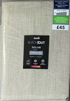 Dunelm Solar Ecru Beige Thermo Verdunkelung Bleistift Plissee Vorhänge - 46''x72'' (Paar)