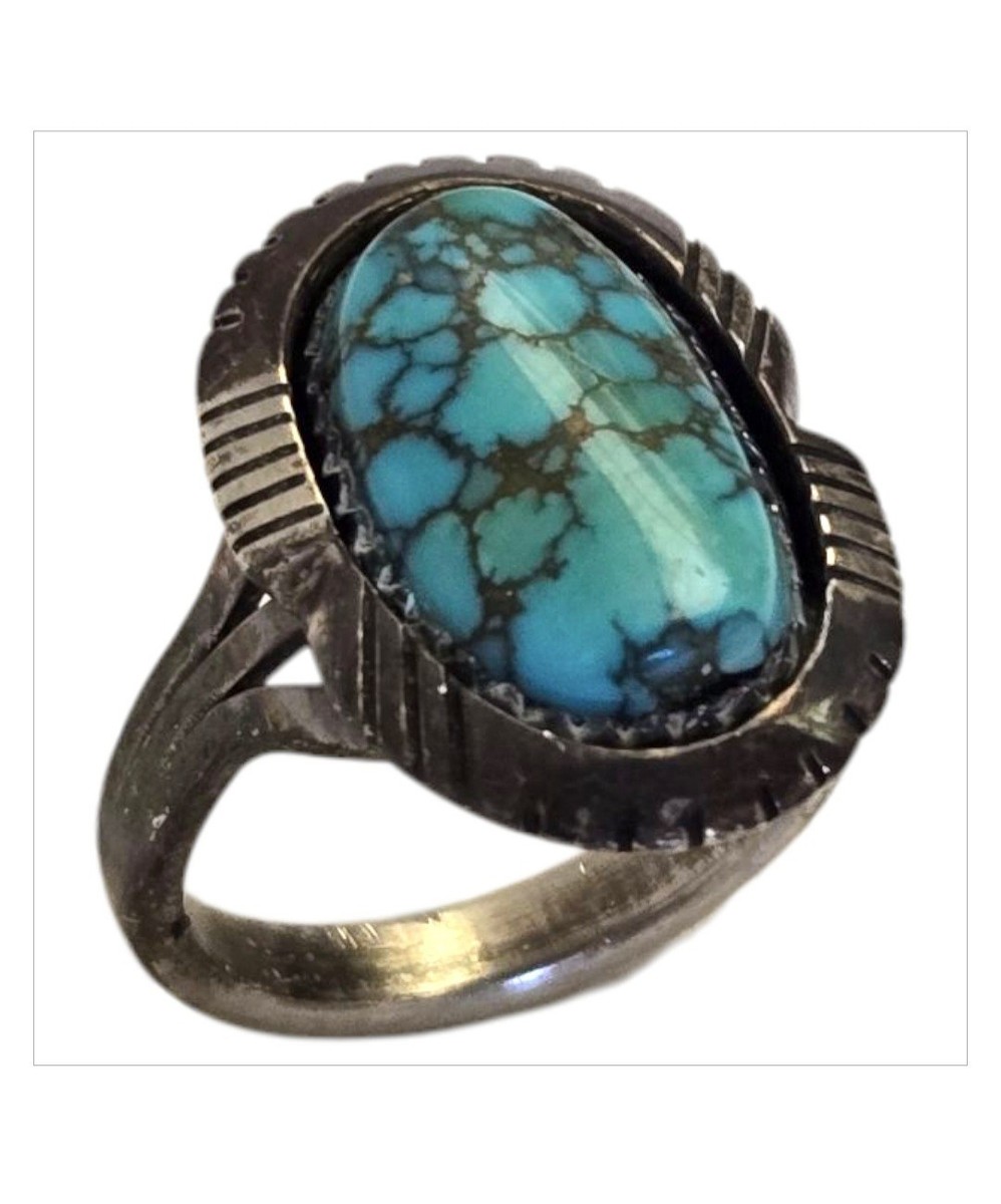 Impressive Vintage Native American Navajo #8 Turquoise Mine Sterling Silver Ring Impressive Vintage Native American Navajo #8 Turquoise Mine Sterling Silver Ring