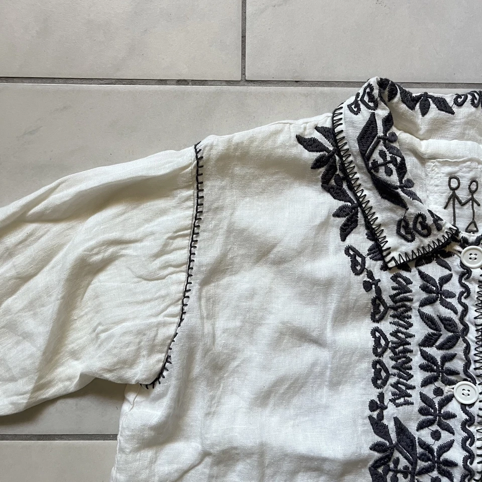 Johnny Was Jacket Womens XS White Black Embroidered Boho Linen Long Sleeve Top - Image 3 of 4