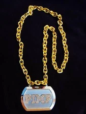SHINY "GOLDEN PIMP PLAQUE CHAIN" MARDI GRAS NECKLACE BEAD BLING GAG PROP (B168)