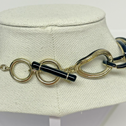 Banana Republic Signed Very Large Link Gold Tone and Black Enamel Necklace 19" - Picture 7 of 8