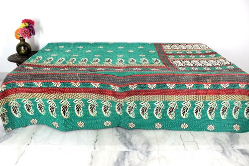 Vintage Kantha Quilt Indische Handarbeit Baumwolle Deko Decke Überwurf e - Bild 3 von 5