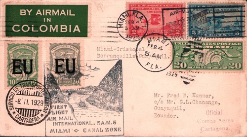 US - CANAL ZONE - COLOMBIA - ECUADOR - SCADTA CONSULAR COVER - MIAMI - 1929 RRR