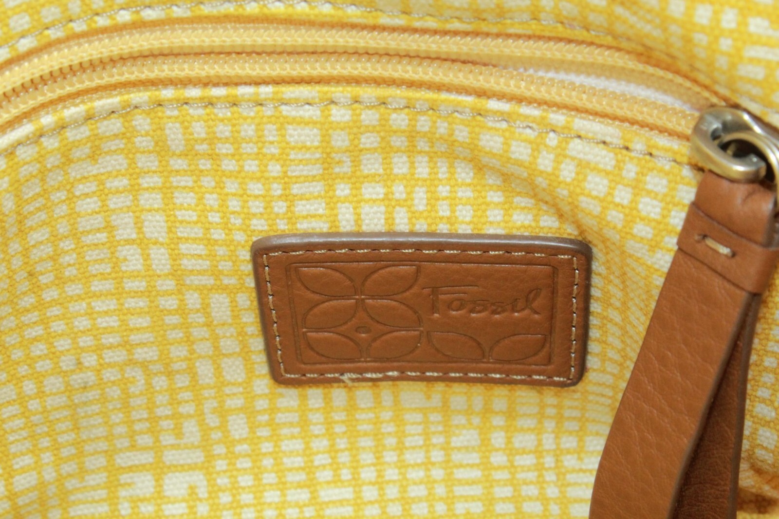 Fossil Yellow Coated Canvas Key Per Crossbody Sho… - image 7