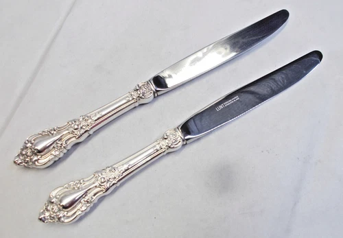 2 ELOQUENCE STERLING SILVER DINNER KNIVES 9 1/4"-SO ORNATE 1953 LUNT FINEST