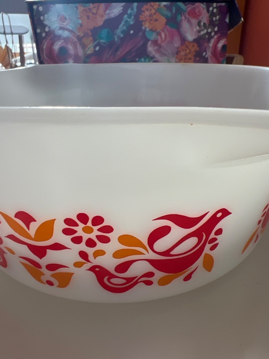 Vintage 473 Pyrex 1 Qt Casserole Dish Friendship Orange Red Birds