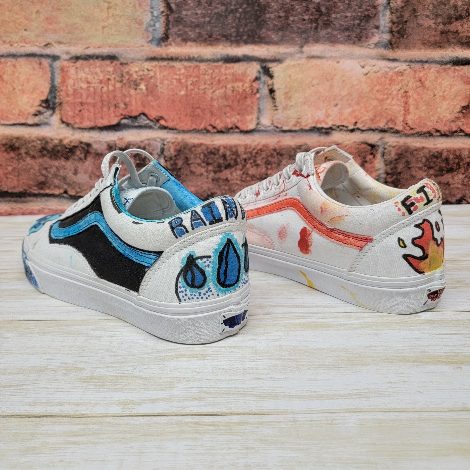 Vans White Custom Painted Sneakers "Rain Drop and… - image 9