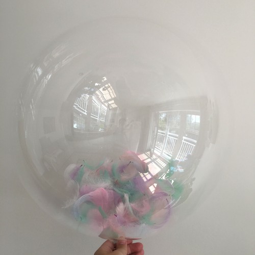 Brand New 24" Clear Bubble BoBo Round Balloons Filled With Unicorn Feathers - Picture 2 of 5