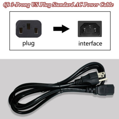 Desktop Computer PC 6Ft US Plug 5-15P to C13 IEC320 Standard AC Power Cord Cable