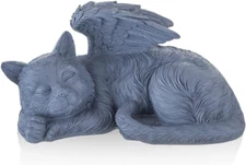 Cat Memorial Sculpture, Big Greey Resin Statue with Angel Wings, Pet Tribute for