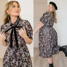 NWT $148 Ivy City Delaney Dress Burnout Floral Velvet Black Size 4X