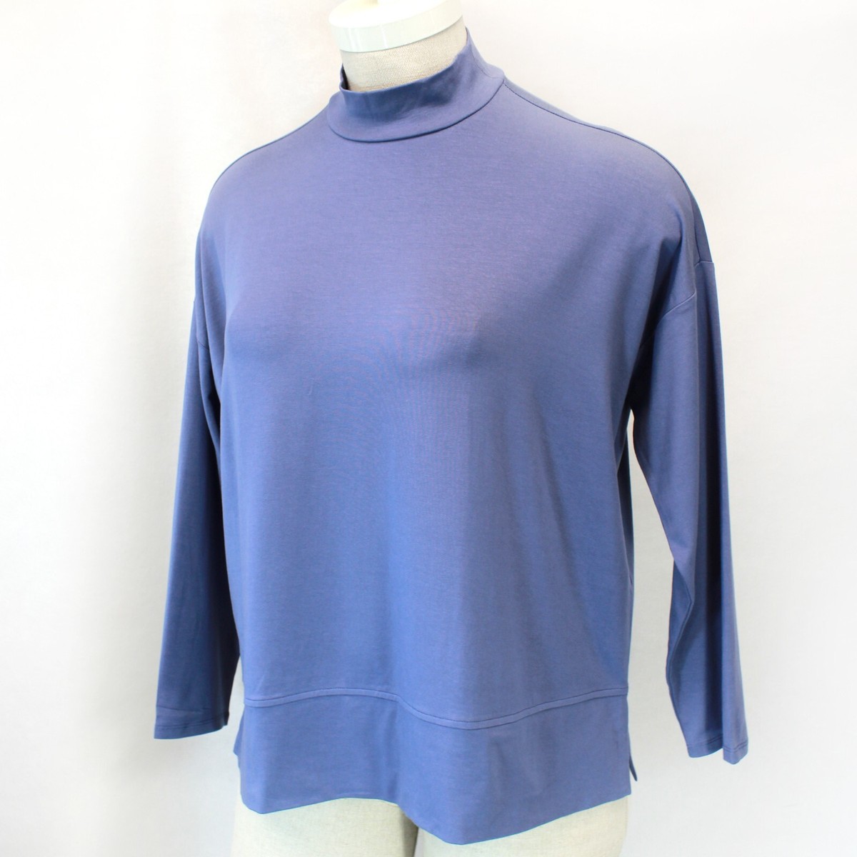 Eileen Fisher Plus Deep Ocean Jersey Mock Neck Long Sleeve Tee Top
