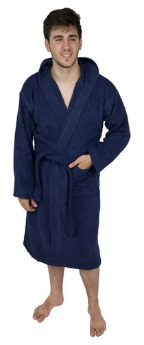 New Men's Hooded Bathrobe Made of 100% Terry Cotton Shawl Toweling Dressing Gown - Picture 6 of 37