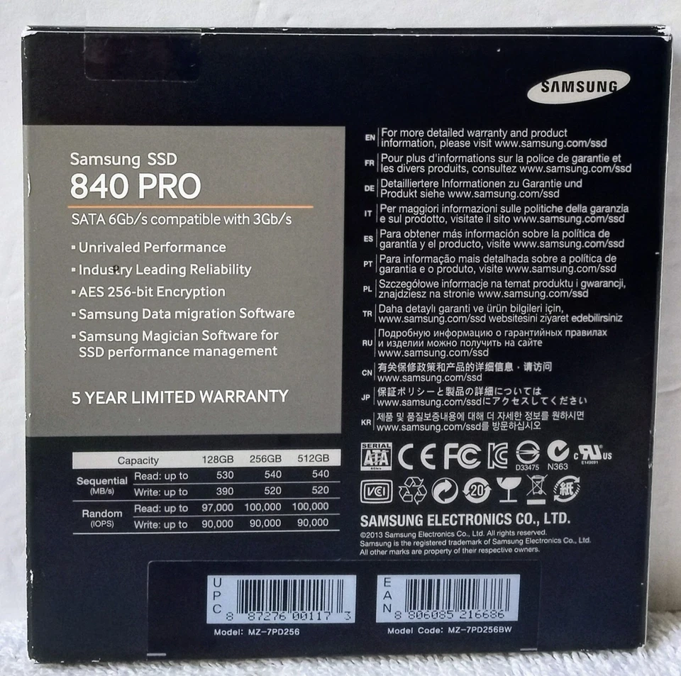 Samsung 840 PRO Solid State Drive 256 GB Storage 2.5" MZ-7PD256BW SATA III Seal - Image 4 of 4
