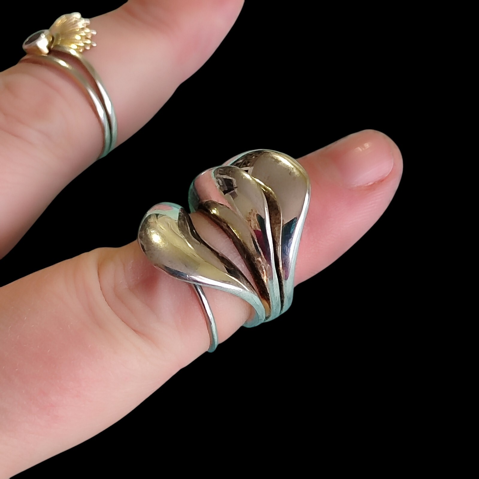 Unique Silver Plated Modernist Statement Ring Sz … - image 7