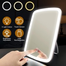 Travel Makeup Mirror w/ 3 Lights 40PCS LED Rechargeable Touch Screen Vanity Desk