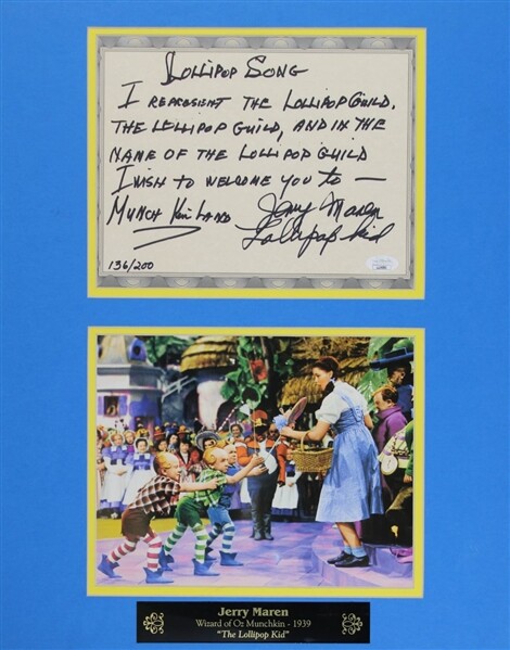 Jerry Maren "Lollipop Kid" Signed Limited Edition Hand-Written Wizard of Oz
