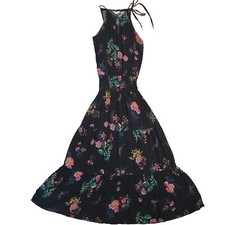 Lovestitch Sz Medium Tiered Floral Halter Maxi Dress Boho Smocked Waist Prairie