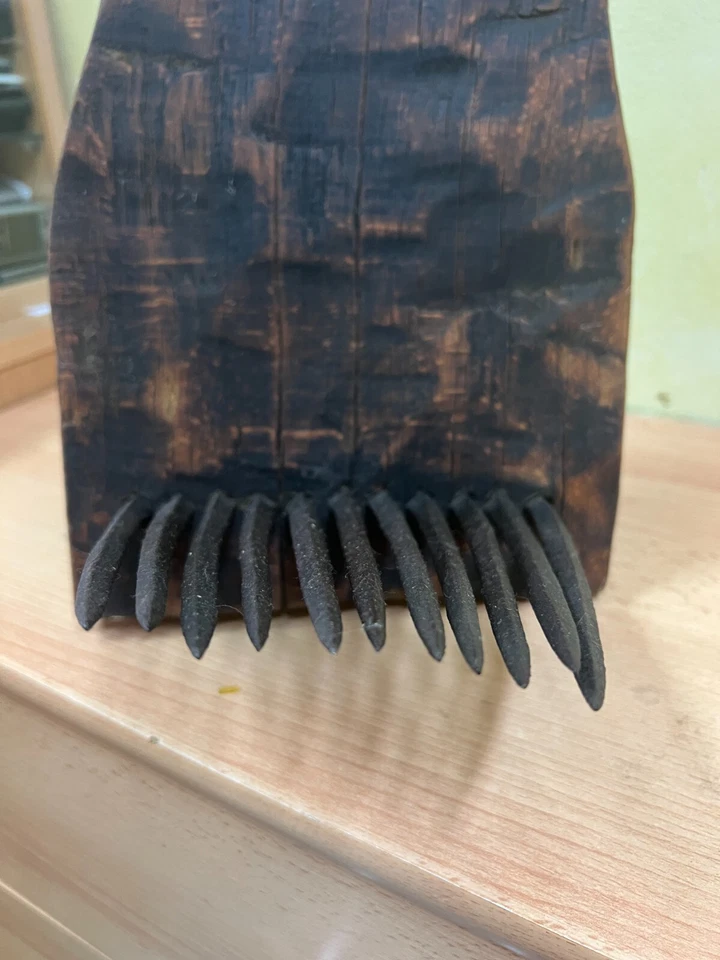 Antique primitive large wooden comb for processing hemp flax farm tool - Image 2 of 4