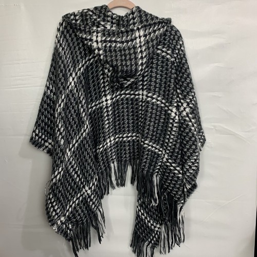 Simply Noelle Woman's Gray/Black Fringed Hooded Open Front Shawl ONE SIZE - Picture 7 of 11