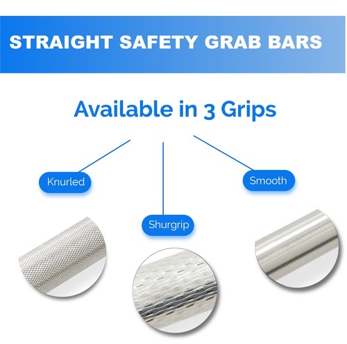 Shower Grab Bar Knurled Grip in Brushed Nickel Finish | Holds Upto 400 lb - Picture 25 of 63