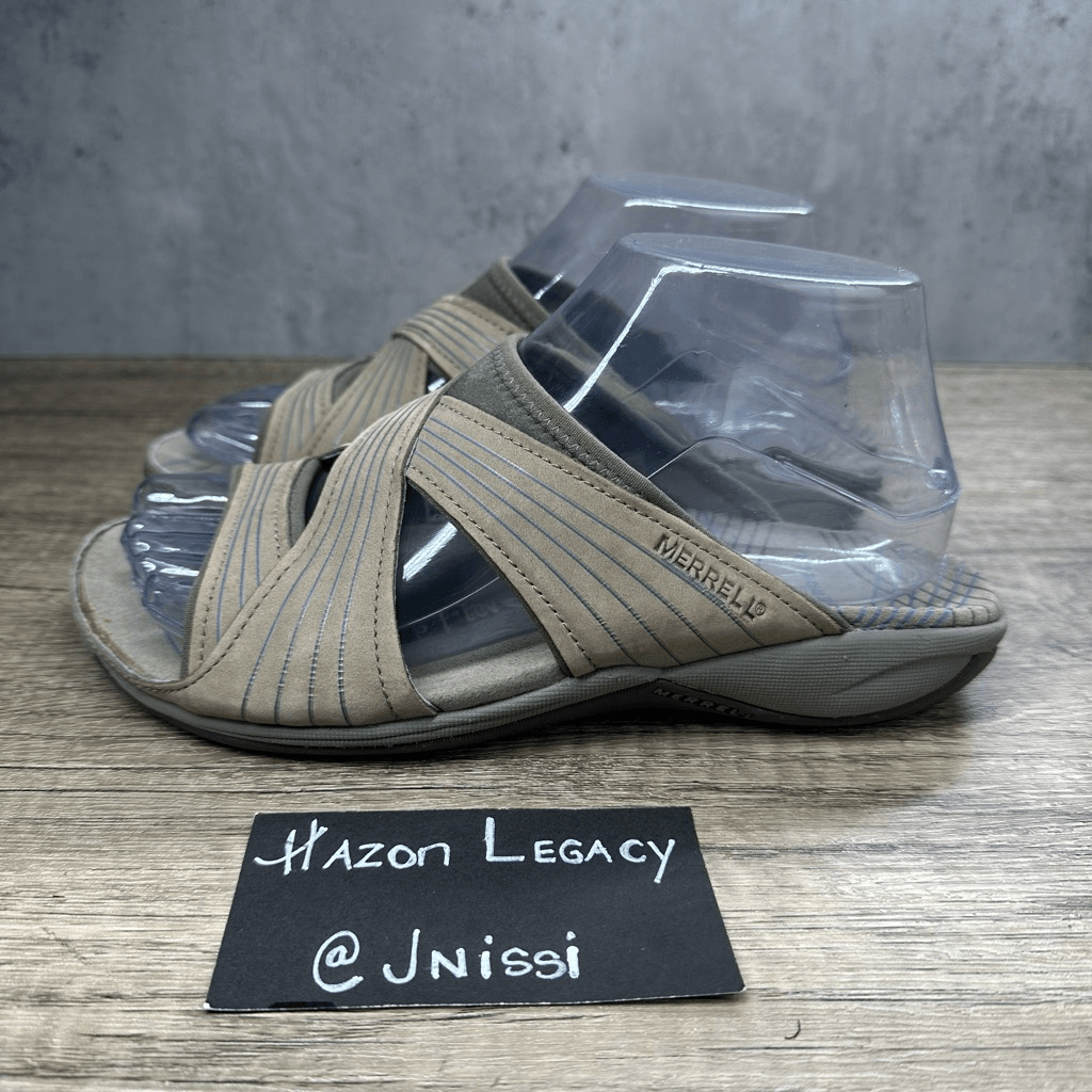 Merrell ~Donna~"Heather Bungee"~ Sandali slip on in pelle marrone ~Taglia 7