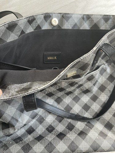 Womens Ladies Girls Teens Black and Grey Check Print Tote Bag School Work Casual - Picture 5 of 6