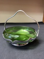 Vintage Farber Bros Krome Kraft Candy Dish Chrome with Green Glass Insert