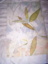 Original Watercolor By Peg Humphreys,Leaves in front of abstract forest 20"x 12.