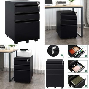 White Orange Cabinet Devaise 3 Drawer Metal Mobile File Cabinet With Lock Keys