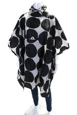 Marimekko Womens Hooded Polka Dot Oversized Rain Poncho Jacket White Black Large