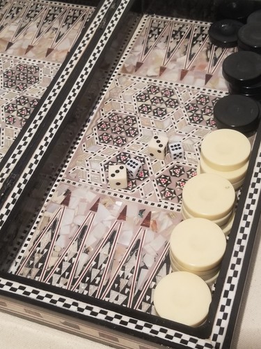 Luxury Inlay Wood Backgammon & Chess Board ,mother of pearl inlaid (14") 35 cm - Picture 7 of 24