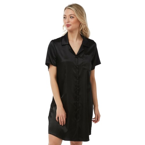 Ladies Sexy Black Long Satin Chemise PJs Pyjamas Set Nightdress Slip PLUS SIZE - Picture 8 of 11