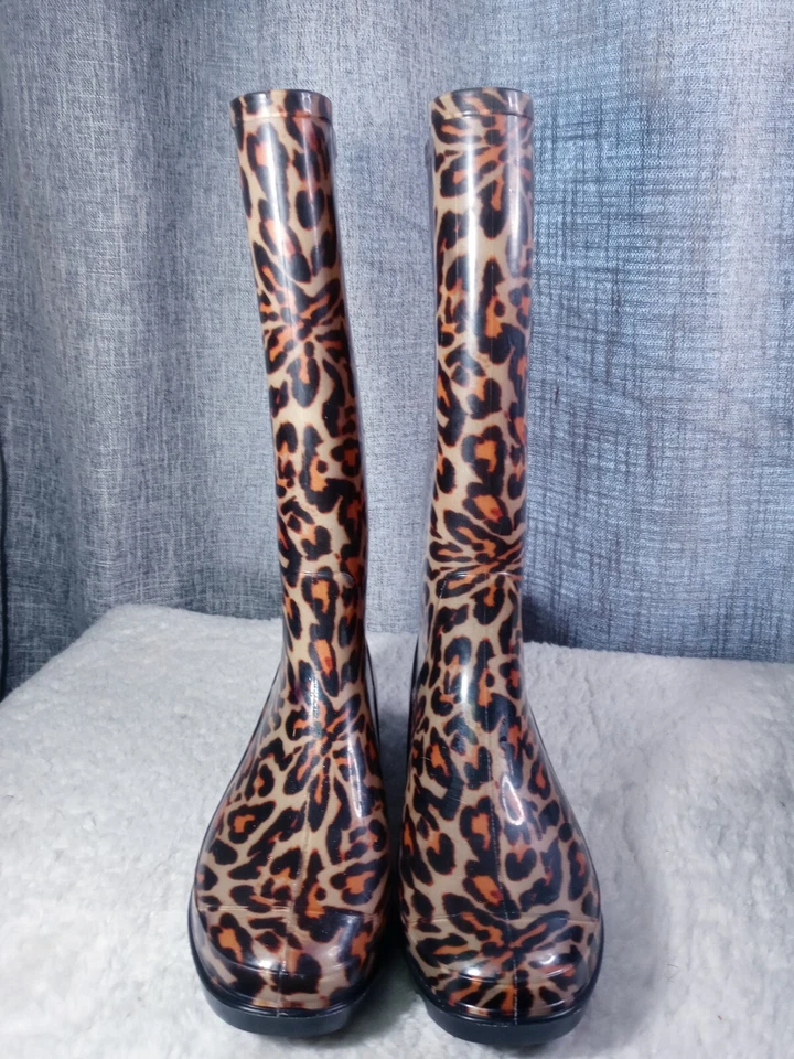Botas de lluvia Nicole Miller New York Cheetah Animal Print de goma para mujer talla 6 Foto 3 de 4