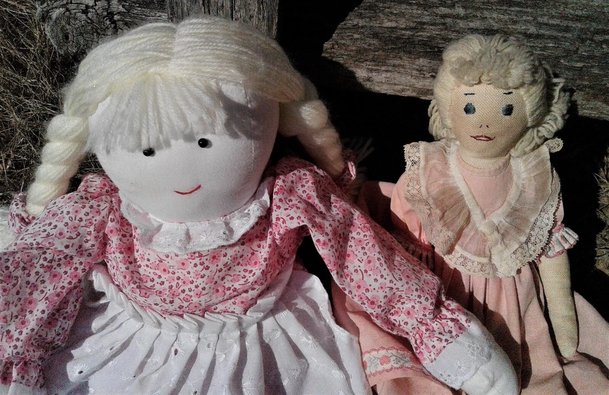 2 Vintage and Antique Folk Art Hand Crafted Cloth Dolls