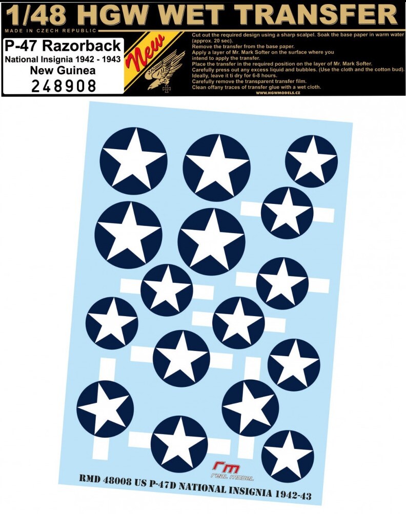 HGW 1/48 wet transfers P-47 NATIONAL INSIGNIA 1942-43 NEW GUINEA - 248908 HGW 1/48 wet transfers P-47 NATIONAL INSIGNIA 1942-43 NEW GUINEA - 248908