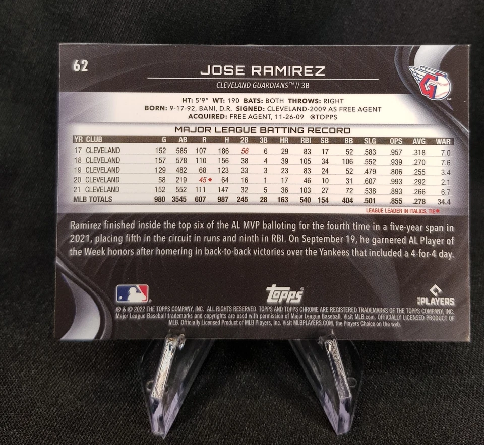 Topps Chrome Black 2022 - Jose Ramirez - Base - Cleveland Guardians - Bild 2 von 2