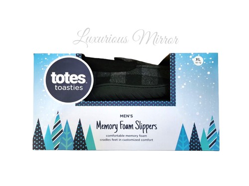 Totes Toasties Men's Memory Foam Gray Checkered High Back Slippers XLarge 11-12 - Picture 2 of 8