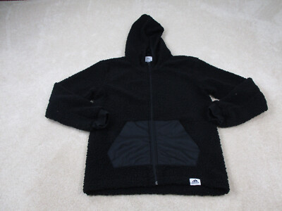 Adidas Jacket Mens Small Black Hooded Sherpa Outdoors Coat Hoodie Parka  Adult