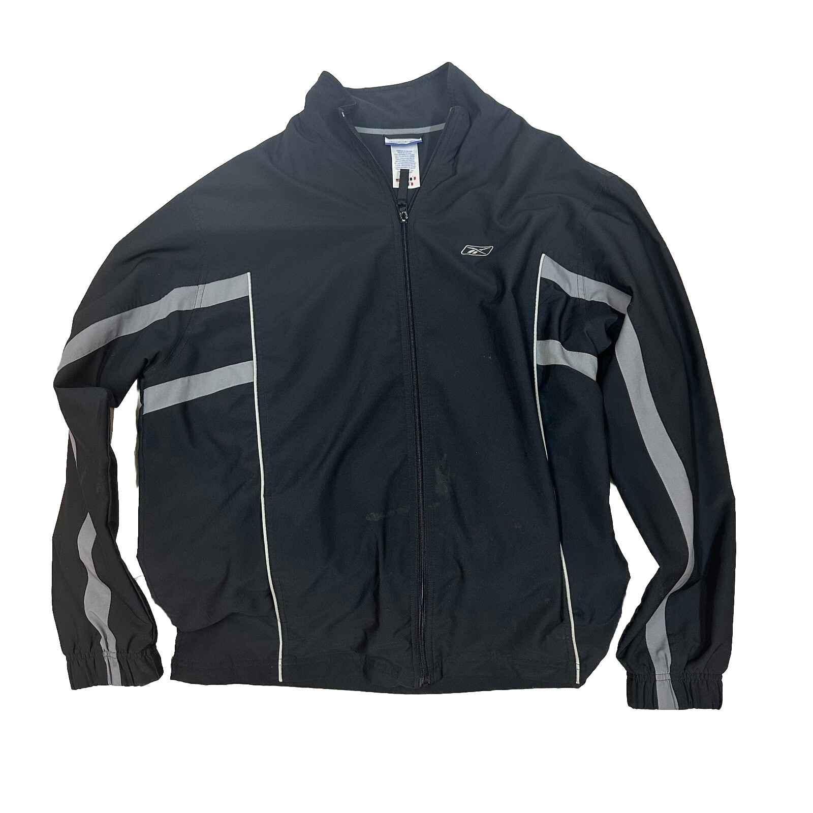 Reebok Mens Black Long Sleeve Full Zip Windbreaker Jacket Size Large