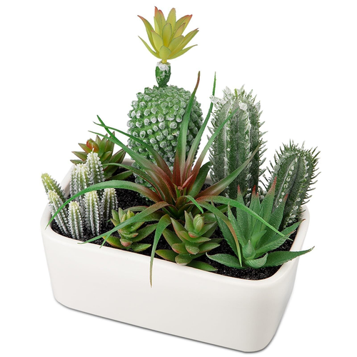 Artificial Succulents Plants in Ceramic Planter, Assorted Green Fake Plants I...