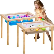 Uiifan 2 Sets Sensory Table Outdoor Activity for Kids (Wood Color)