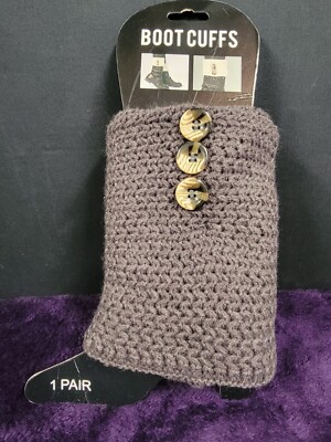 Boot Cuffs Black Leg Warmers Ankle High Knit w/side Buttons (One Size) 