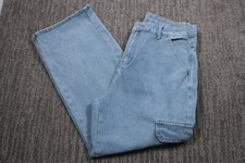 Retro 90's Baggy Wide-Leg Cargo Jeans Light Wash Denim Grunge Women's XL 34x28 