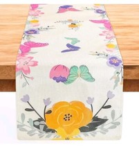 Flowers Butterflies Table Runner 72 Inches Long Spring Summer Seasonal