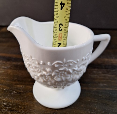 Vintage Indiana Glass Co. “Orange Blossom” Milk Glass Creamer 4"H X 3.5"W - Picture 12 of 13