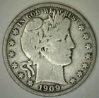 1909 S Barber Silver Half Dollar Coin FINE Circulated 50c US San Francisco
