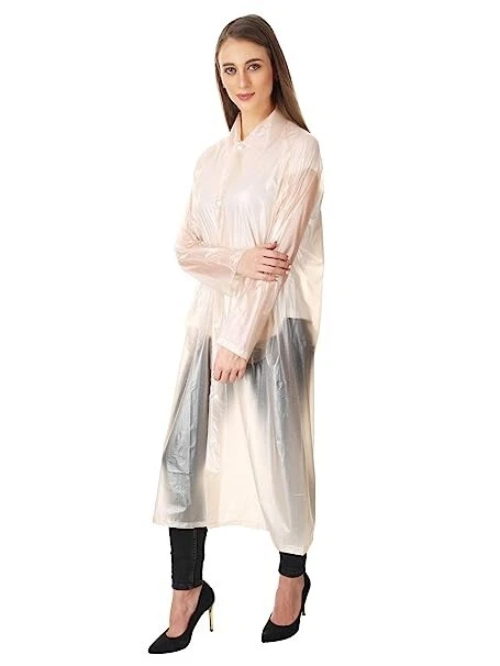 Unisex Transparent Zig-Zag Raincoat Cream Size XL,XXL Lightweight with Hood 3Pcs - Image 3 of 4